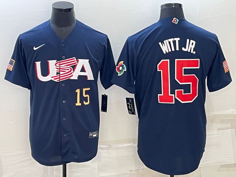 Men 2023 World Cub USA #15 Witt jr Blue Nike MLB Jersey3->more jerseys->MLB Jersey